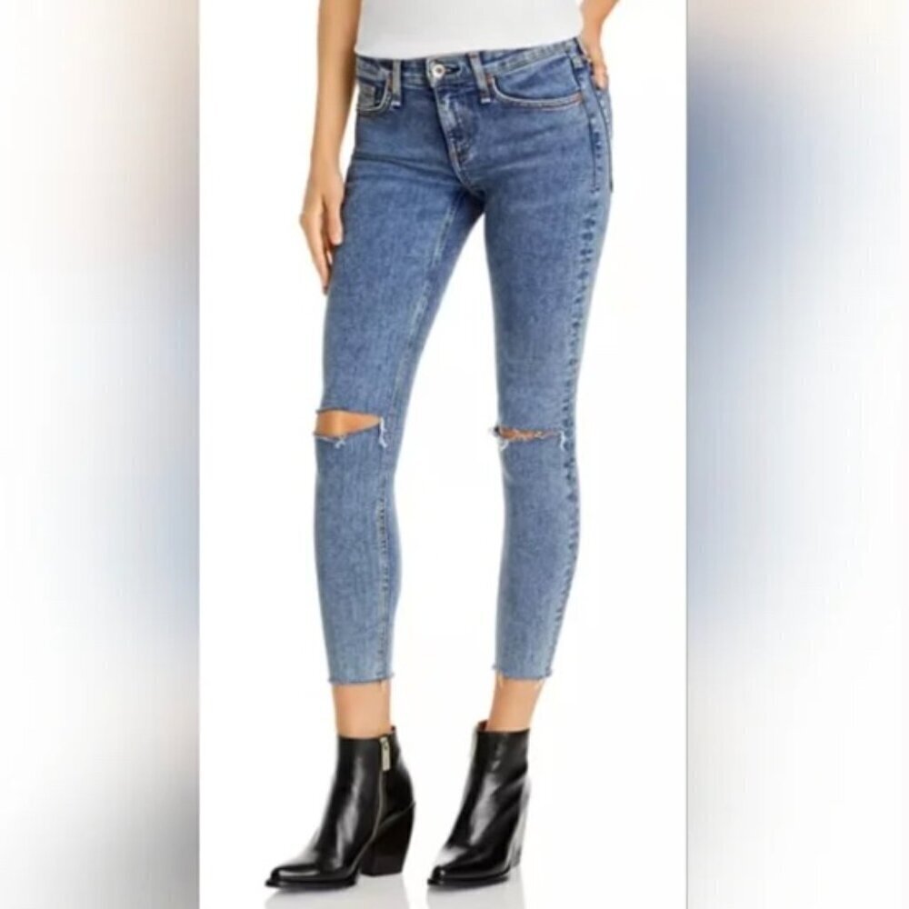 Rag & Bone Dre Low-Rise Ankle Skinny Jeans Pants Oak Noll Raw Hem Size 27 Womens